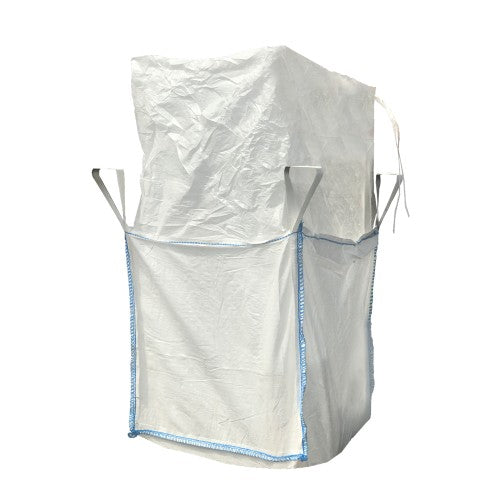 Plain white FIBC tonne bag 80x80x80cm with skirt top and four lifting loops