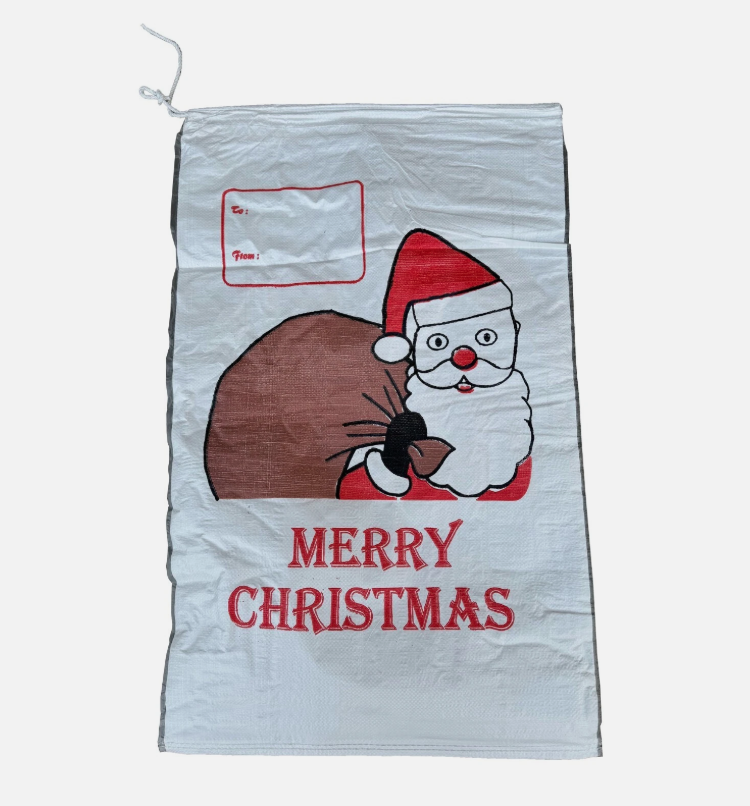 Strong White Coated Woven Polypropylene Sack Bags w/tie 60 x 100cm (WP803 Santa)